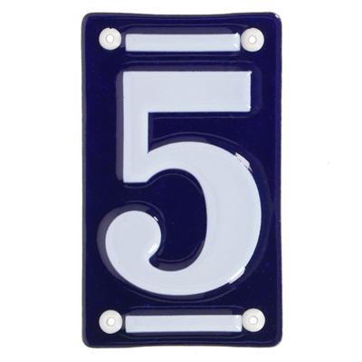 Best for Boots Huisnummer 5 - oudhollands - emaille - 7 x 12 cm - blauw/wit - nummer bordje