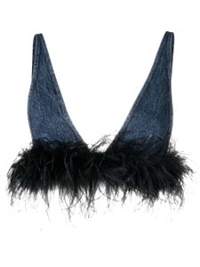 Miu Miu haut en jean à détails de plumes - Bleu