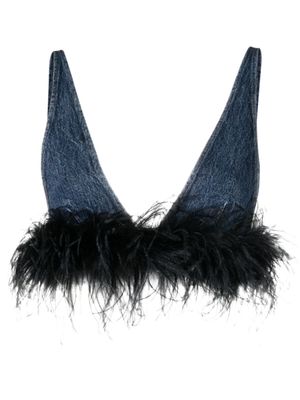 Miu Miu haut en jean à détails de plumes - Bleu