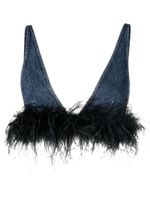 Miu Miu haut en jean à détails de plumes - Bleu - thumbnail