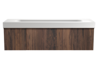 Balmani Forma zwevend badmeubel 180 x 55,5  cm amerikaans notenhout met Arcato enkele wastafel voor 2 kraangaten in mat witte solid surface