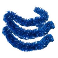 2x stuks kerstboom folie slingers/lametta guirlandes van 180 x 12 cm in de kleur glitter blauw - thumbnail