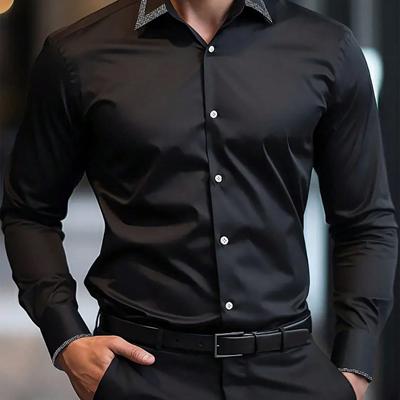 Bon&Bon Mode Men's Black Long Sleeve Slim Fit Button Up Work Shirt Black / M
