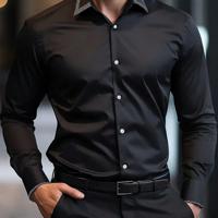 Bon&Bon Mode Men's Black Long Sleeve Slim Fit Button Up Work Shirt Black / M