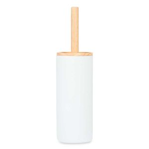 Berilo toiletborstel/WC-borstel in houder - Malaga - wit - 38 cm - bamboe/kunststeen/RVS - badkamer   -