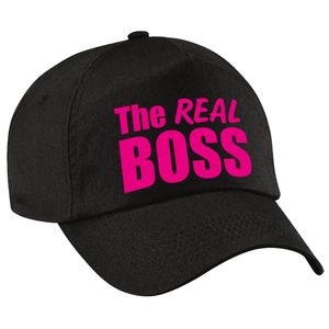 The Real Boss pet / cap zwart met roze letters dames