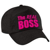 The Real Boss pet / cap zwart met roze letters dames - thumbnail