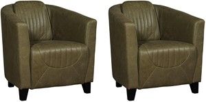 Set van 2 Olijfgroene leren landelijke kuipstoel Press Special - poot hout zwart - Vintage Leer Olive (olijfgroen leer)