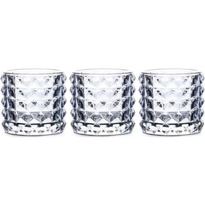 3x Waxinelichthouders lichtblauw glas Lyon 10 cm   -