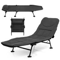 Opklapbaar Campingbed met Afneembaar Matras 6-Voudig Verstelbare Rugleuning en 360° Draaibare Voetafdekking Loungestoel
