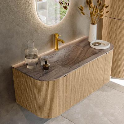 Badmeubel Mondiaz Kurve-Dlux | 110 cm | Meubelkleur Oak | Wastafelkleur Oza | Solid surface | Wasbak midden spoelbak | 1 kraangat