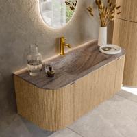 Badmeubel Mondiaz Kurve-Dlux | 110 cm | Meubelkleur Oak | Wastafelkleur Oza | Solid surface | Wasbak midden spoelbak | 1 kraangat