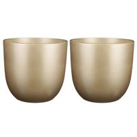 Mica Decorations Bloempot - Set van 2x stuks - goud - keramiek - 31 x 28 cm