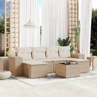 7-delige Loungeset met kussens poly rattan beige