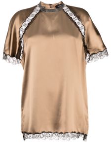 Fabiana Filippi blouse en satin à détail de dentelle - Marron