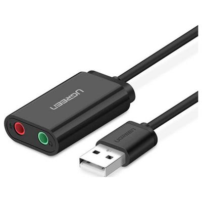UGREEN USB-kabel USB 2.0 USB-A stekker, Jackplug-bus 3,5 mm, Jackplug-bus 3,5 mm 0.15 m Zwart 30724