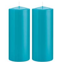 Cilinderkaars/stompkaars - 2x - turquoise - 8 x 20 cm - 119 branduren