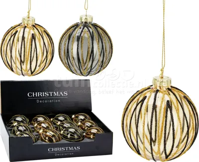 Kerstbal Glitter Stripes Glas Ø8cm Assorti 1st