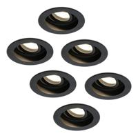 Set van 6 Laredo LED inbouwspots - GU10 4 Watt 345 lumen - 2700K Warm wit - Dimbaar - verzonken - Rond - Kantelbaar - IP20 Voor binnen - Zwart