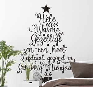 Kerststickers boom met tekst nieuwjaar