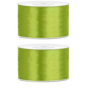 2x Hobby/decoratie groen satijnen sierlinten 3,8 cm/38 mm x 25 meter