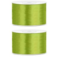 2x Hobby/decoratie groen satijnen sierlinten 3,8 cm/38 mm x 25 meter