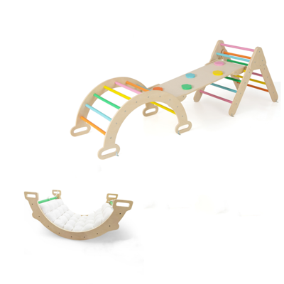 Set van 3 Klimspeeltjes en 2-in-1 Boogschommel Klimset en Dubbelzijdige Klimboog