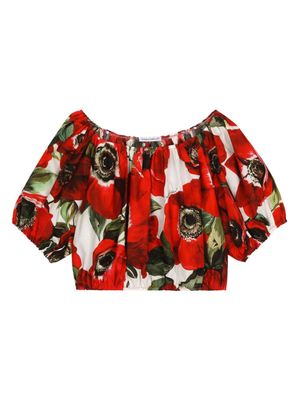 Dolce & Gabbana Kids blouse crop à imprimé Anemone - Blanc