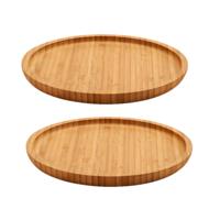 Broodplank/serveerplank/hamplank - 2x stuks - bamboe hout - rond - 20 cm