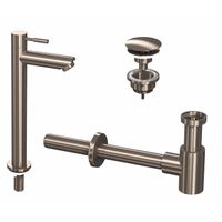 INK 2A Fonteinkraanset - staande Fonteinkraan - hoog - always open - plug en designSifon - nikkel geborsteld 9902415