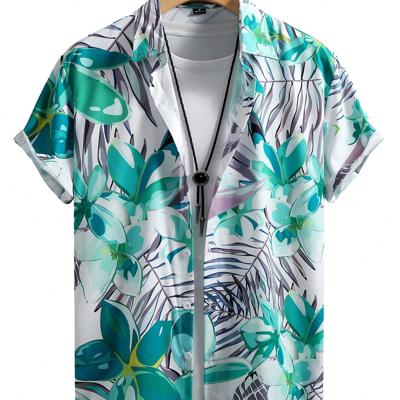 Men's Tropical Floral Print Short Sleeve Casual Button Front Shirt Multicolor-6 / XL