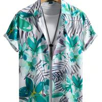 Men's Tropical Floral Print Short Sleeve Casual Button Front Shirt Multicolor-6 / XL