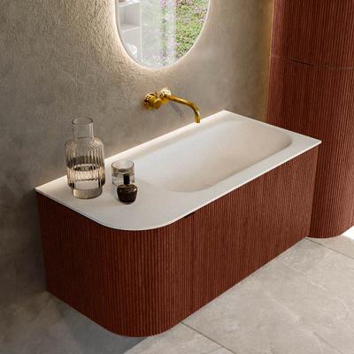 Badmeubel Mondiaz Kurve | 95 cm cm | Meubelkleur Ruby | Wastafelkleur Talc | Solid surface | Wasbak rechter zijde spoelbak | Zonder kraangat(en)
