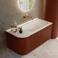 Badmeubel Mondiaz Kurve | 95 cm cm | Meubelkleur Ruby | Wastafelkleur Talc | Solid surface | Wasbak rechter zijde spoelbak | Zonder kraangat(en)