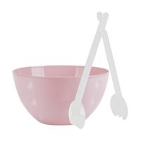 Serveerschaal/slakom - pastel roze - kunststof - 26 cm - met sla bestek/couvert - Serveerschalen - thumbnail