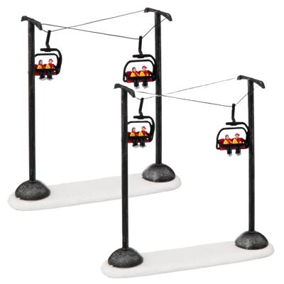 Kerstdorp stoeltjeslift - 2x - wintersport - 23 x 7,5 x 22 cm - kunststof/polyresin