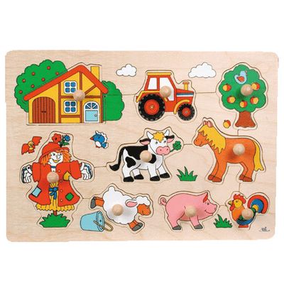 Goki houten noppenpuzzel boerderij retro, 5st.