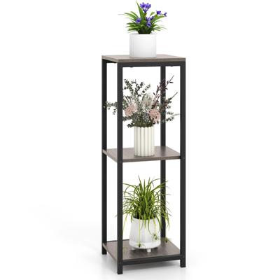 3-Laags Hoge Metalen Plantenstandaard Hoekplantenhouder met Metalen Frame Anti-Tip Vrijstaande Plank voor Balkon