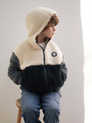 Colorblock jongenshoodie met rits en sherpa leiblauw