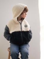 Colorblock jongenshoodie met rits en sherpa leiblauw