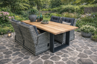SenS-Line Vinos tuinset 4 verstelbare wicker stoelen met teakhouten tafel - Showmodel Wommelgem- - Steigerhout,Teak,Wicker- Sens-Line