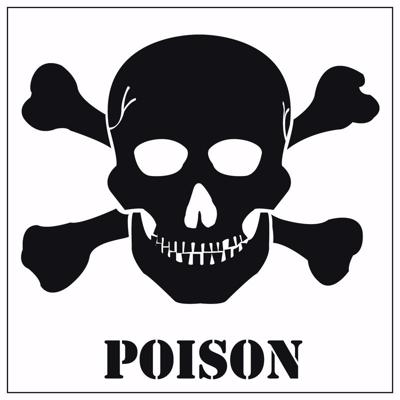 Gif - 5x - Poison - waarschuwing gevaren sticker - wit - 10 x 10 cm - Halloween en horror thema