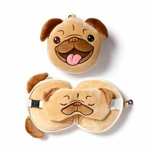 Relaxeazzz Mopshond knuffel/reiskussen/slaapmasker - 2-in-1 set - voor kinderen   -