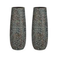 Mica Decorations Vaas Clemente - 2x stuks - groen / koper - flakes - keramiek - 21x55 cm