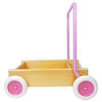 Van Bueren houten duwwagen met leren lopen stand naturel