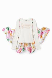 Geribbeld T-shirt met vlindervleugels - WHITE - 11/12