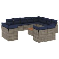 13-delige Loungeset met kussens poly rattan grijs