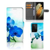 Samsung Galaxy S21 Ultra Hoesje Orchidee Blauw - Cadeau voor je Moeder | Portemonnee hoesje