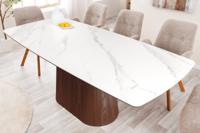 Design Eettafel UNIEK 200cm Wit Walnoot Keramiek Marmeren Kolom Onderstel - 45139