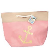 Strandtas roze met anker 38 x 51 cm   -